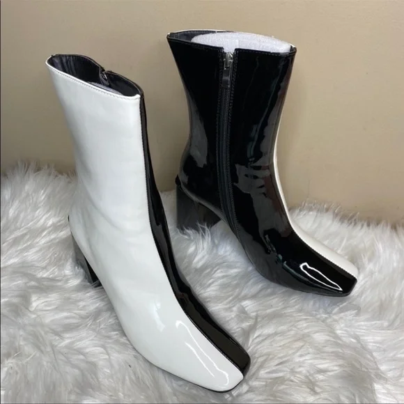 Azalea Wang Black & White Patent Ankle Bootie - Picture 4 of 11